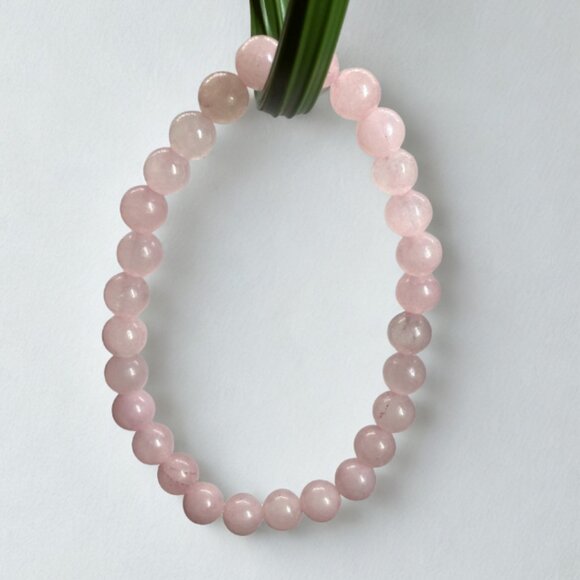 Rose Quartz Crystal Beaded Stretchy Bracelet - 6mm Crystal Jewelry, Petite Size - Picture 8 of 11
